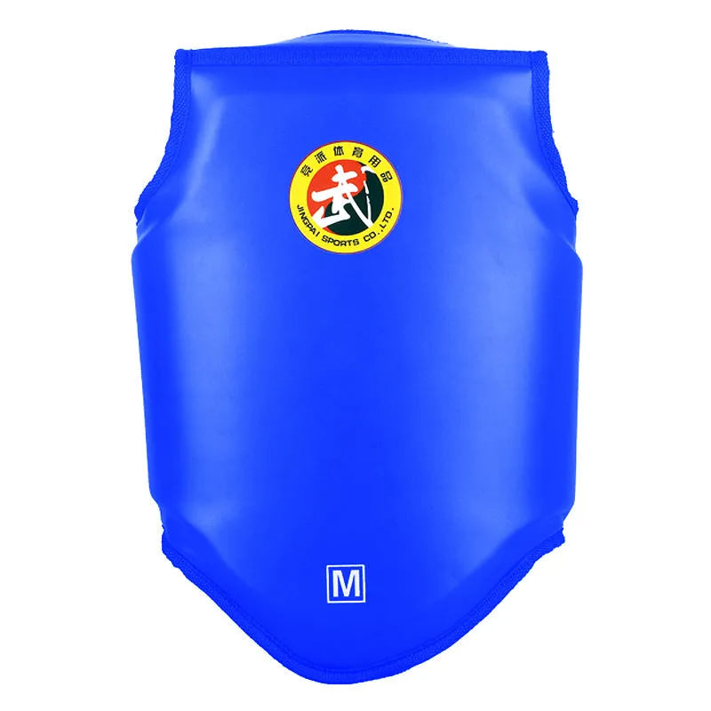 Red boxing helmet and chest protector set for fight training with PU construction