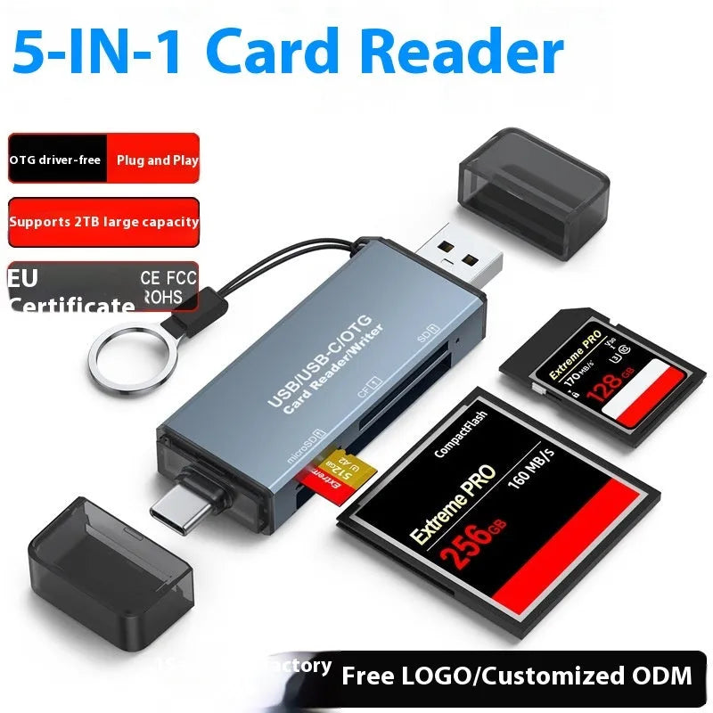 CF SD TF three-in-one USB card reader with aluminium alloy casing