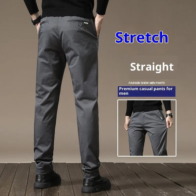 Combed cotton light business casual trousers for men in four colours with mid-rise elastic waist