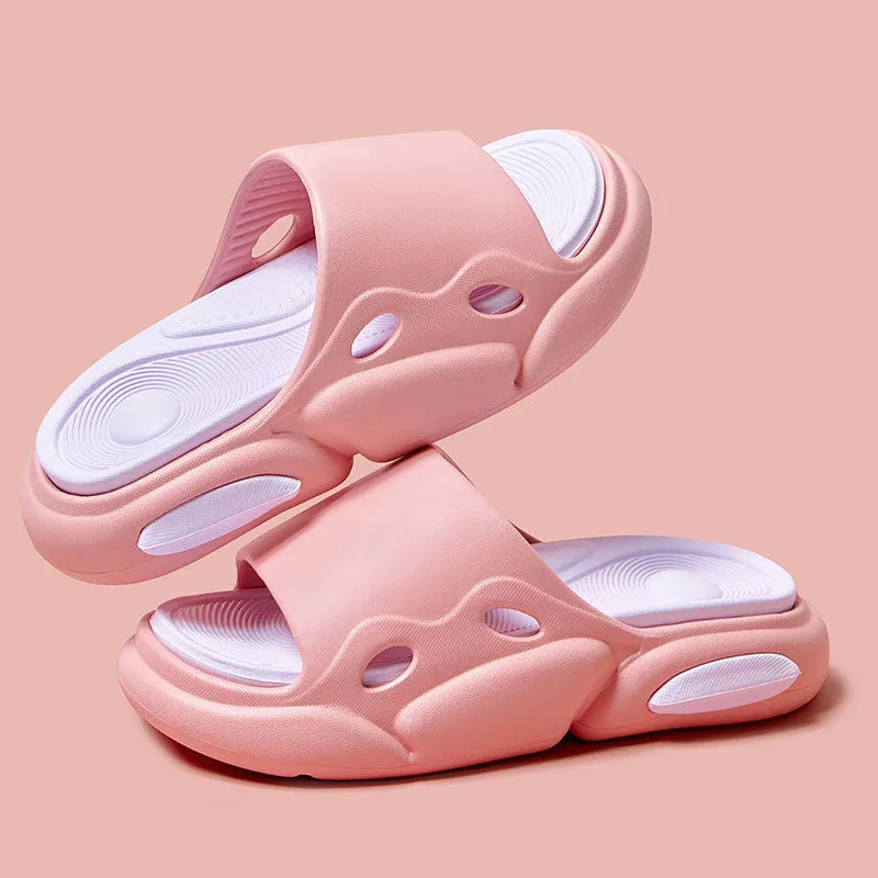 Two-colour thick-soled EVA slippers with leather lining for men and women