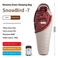 Mummy style goose down sleeping bag with storage bag in various colour options
