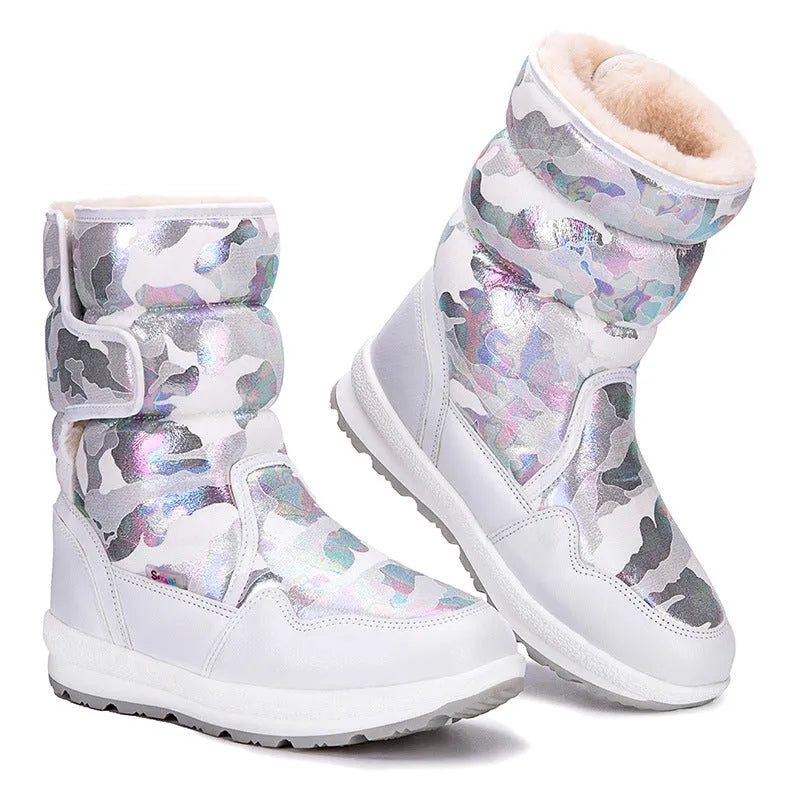 Children's waterproof fleece-lined mid-top snow boots with slip-resistant rubber sole, sizes 25-41, multiple colours