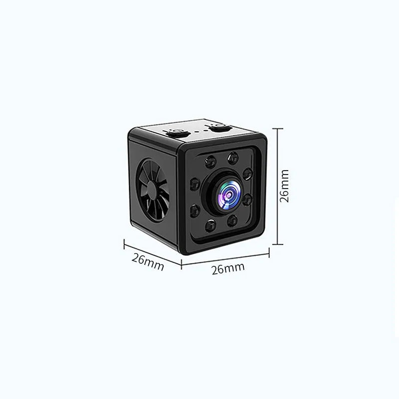 Black ABS plastic network sports camera cube measuring 26cm with mounting bracket and accessories