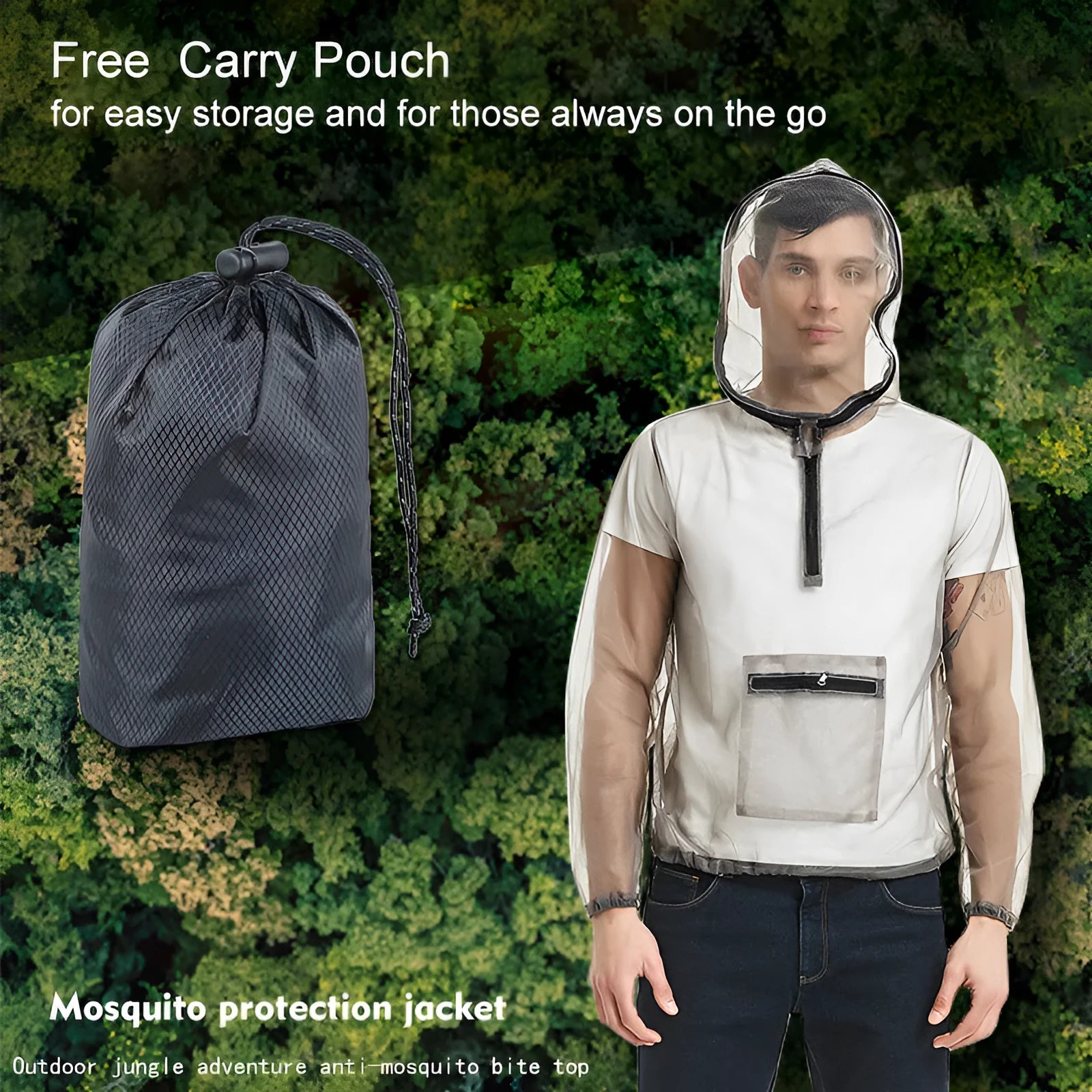 Smoky grey mesh insect-proof outdoor jacket for men and women.