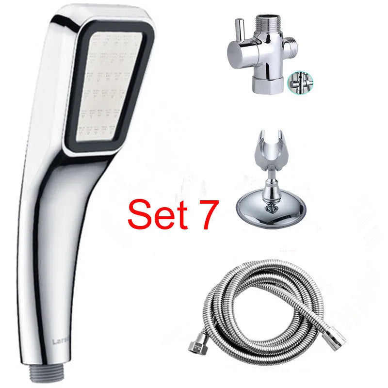 Orange hand-held pressurised shower set with rain function spray option