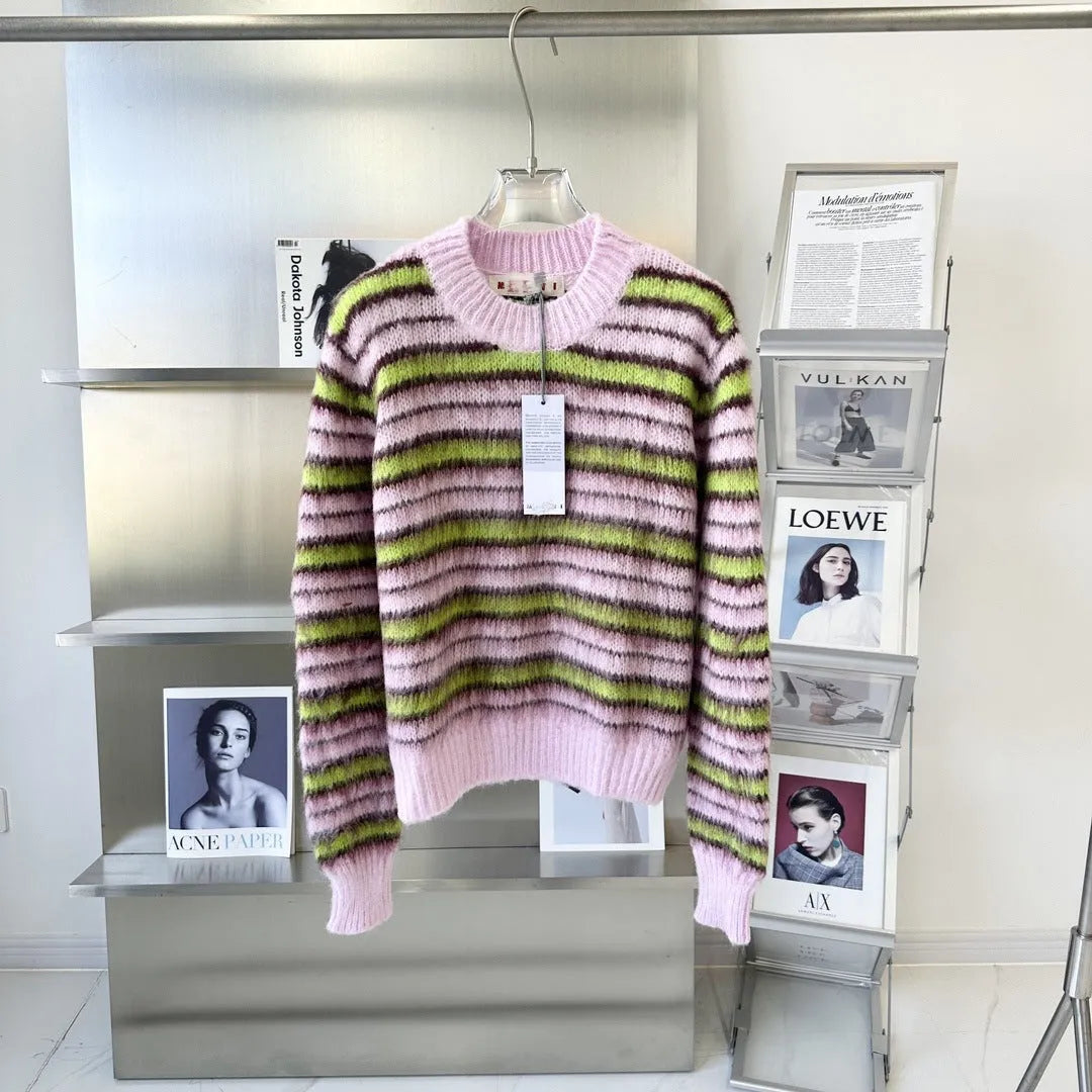 Pink Haima wool knitted cardigan sweater with regular sleeves and napped texture