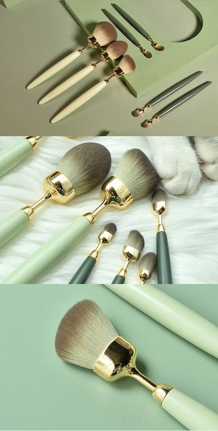 BA 7-piece makeup brush set with beech wood long handles and soft bristles in 7-pack colour