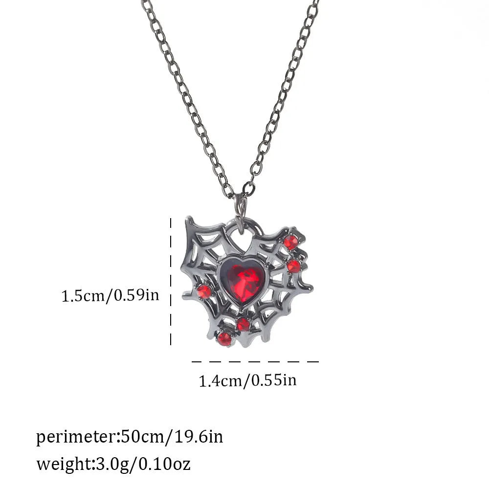 Dark style Halloween necklace with spider and bat pendant designs in electroplated zinc alloy