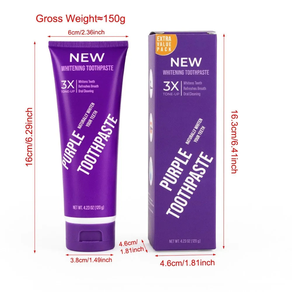 120g tube of purple whitening toothpaste for adult stain removal and teeth brightening