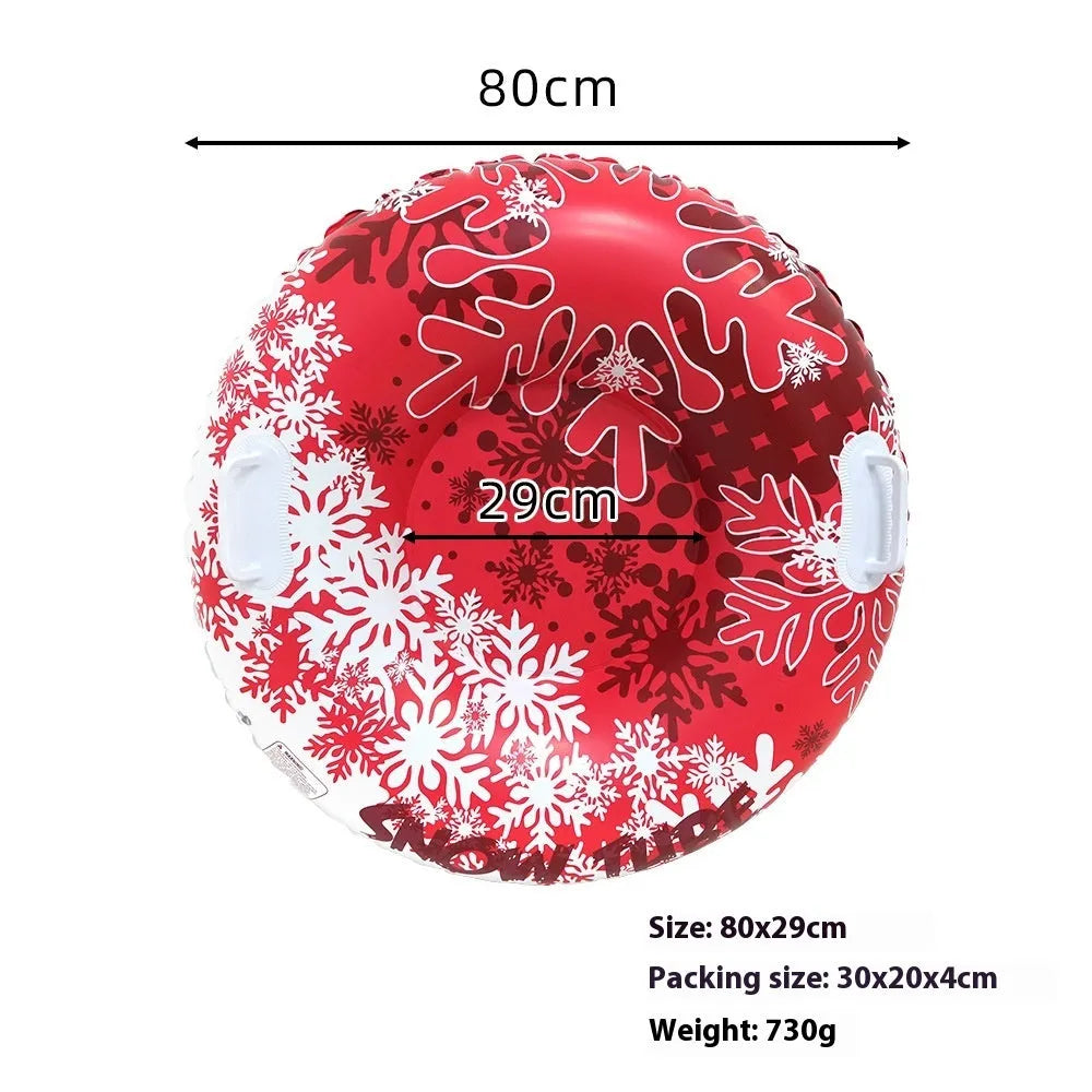 PVC plastic ski ring toy for children in a winter sports printed design, shown in one of three colour options.