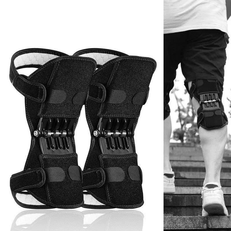 Knee brace with spring mechanism in adjustable design for mountaineering and sports activities