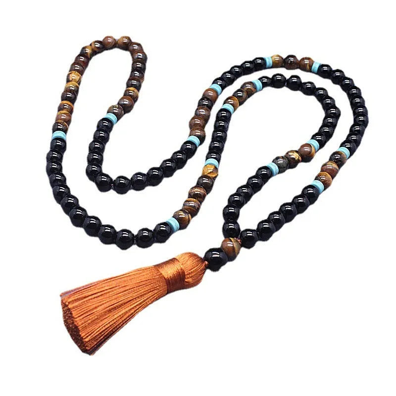 Black agate bracelet and tiger stone necklace geometric jewellery set