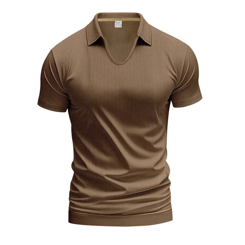 Men's loose fit V-neck short sleeve t-shirt in cotton blend fabric shown in multiple colour options