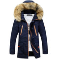 Men's cotton winter jacket with fur collar and hood in army green