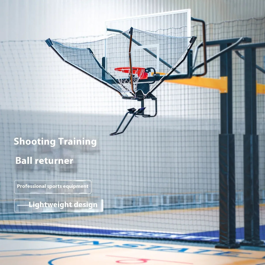 Automatic basketball shooting trainer ball return device made from cowhide and iron for solo practice.