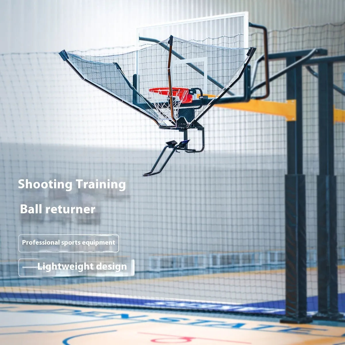 Automatic basketball shooting trainer ball return device made from cowhide and iron for solo practice.