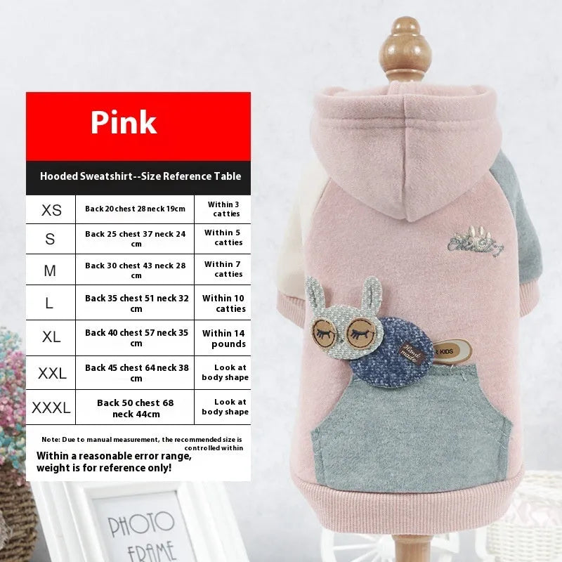Cotton pet sweatshirt in brown, green or pink available in six dog sizes