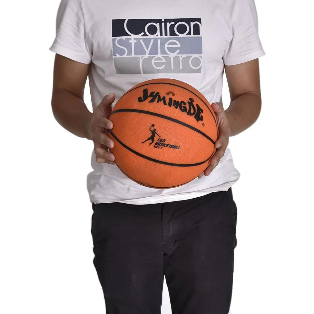 LED luminous basketball in red rubber with glow-in-the-dark feature for night play