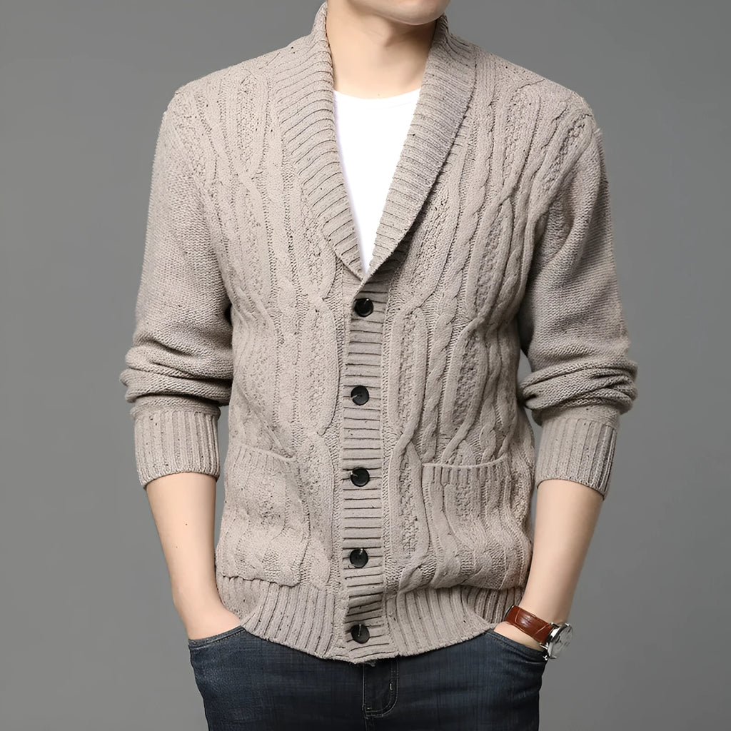 Men's Korean style jacquard pattern knitted jacket cardigan in straight cut design