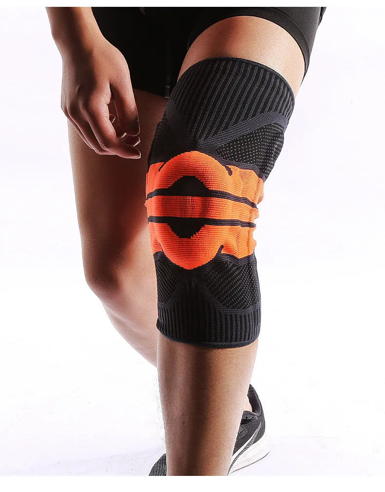 Professional elastic compression spring knee pads with 3D weave and silicone gasket for joint support