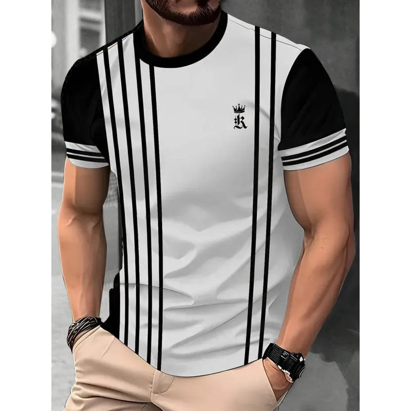 Men's loose fit short-sleeved T-shirt with digital 3D printed stripes pattern