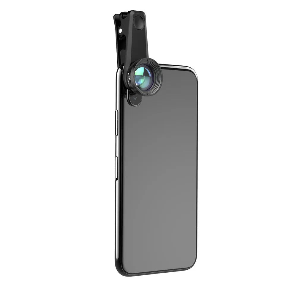 6 in 1 mobile phone lens kit showing fisheye, wide angle, macro, telephoto, CPL and star filter lenses with universal clip