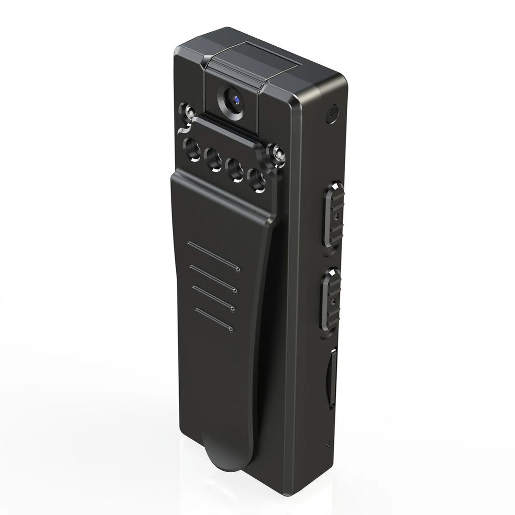 Black 1080p HD home camera with night vision and 90-degree rotation capability