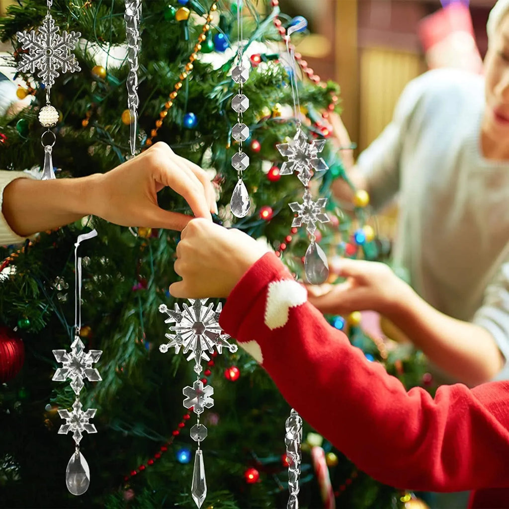 10pcs clear acrylic ice strip Christmas tree hanging pendants with ribbon for indoor outdoor decoration