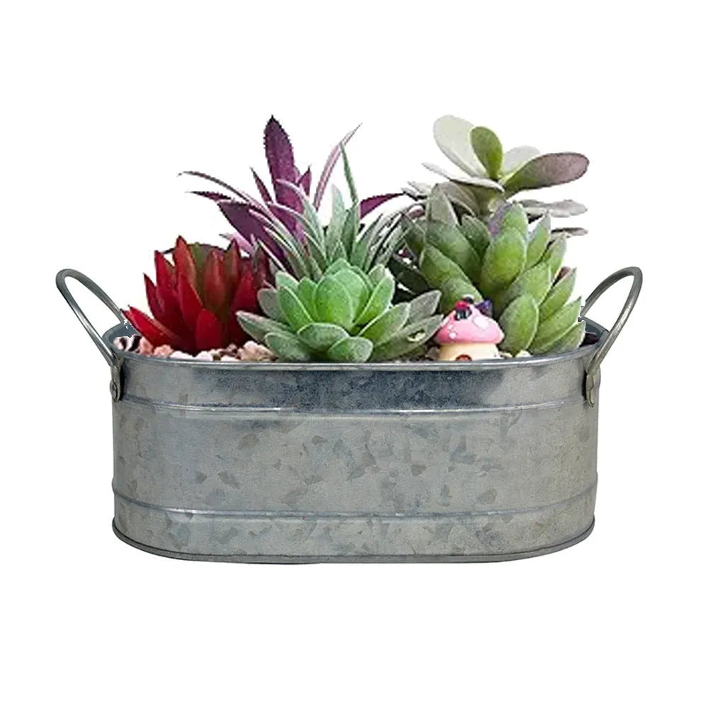 Iron sheet succulent flowerpot in a simple desktop style design.
