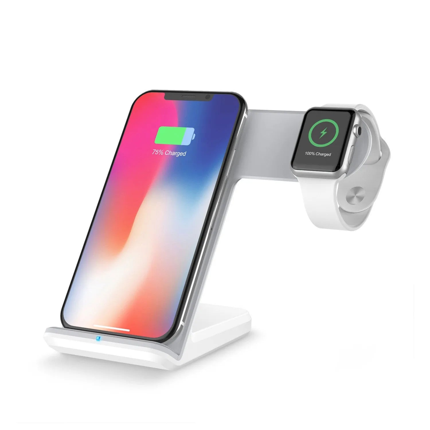 Black wireless charging station with dual coils and silicon pad for smartphones