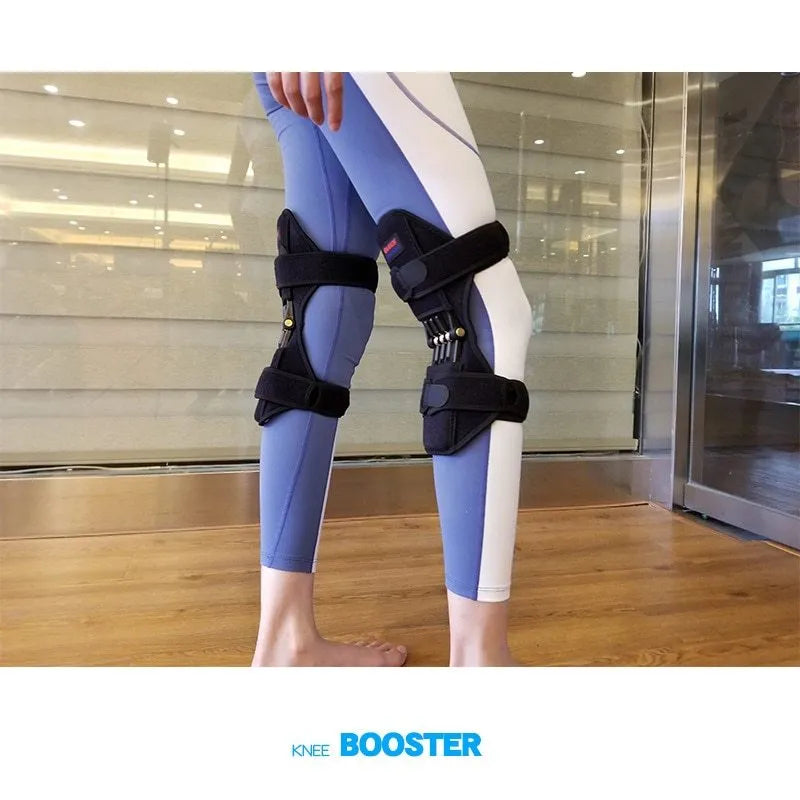 Knee brace with spring mechanism in adjustable design for mountaineering and sports activities