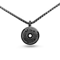 Stainless steel barbell disc pendant necklace with geometric sports design