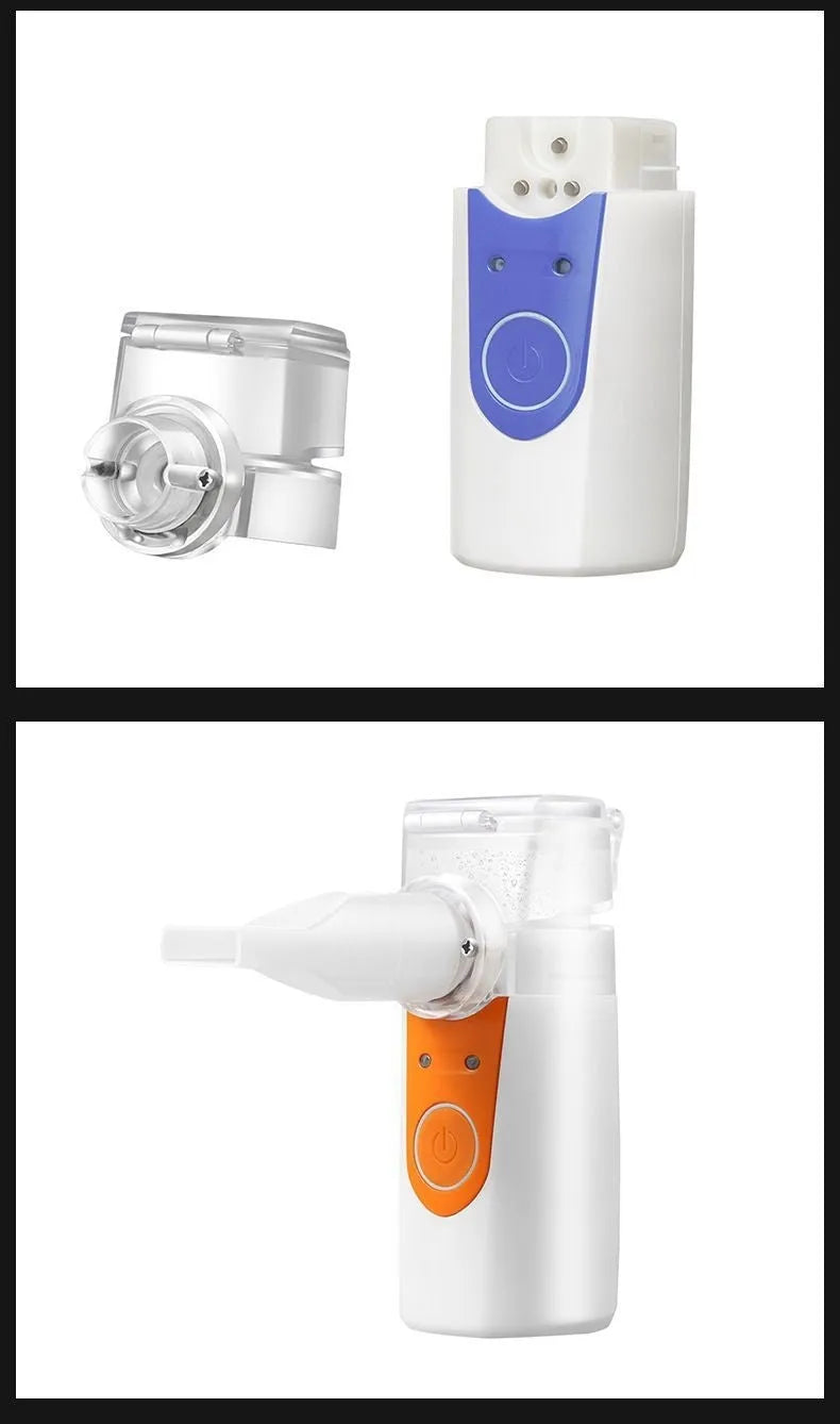 Handheld columnar plastic USB nebuliser with a single fog outlet.