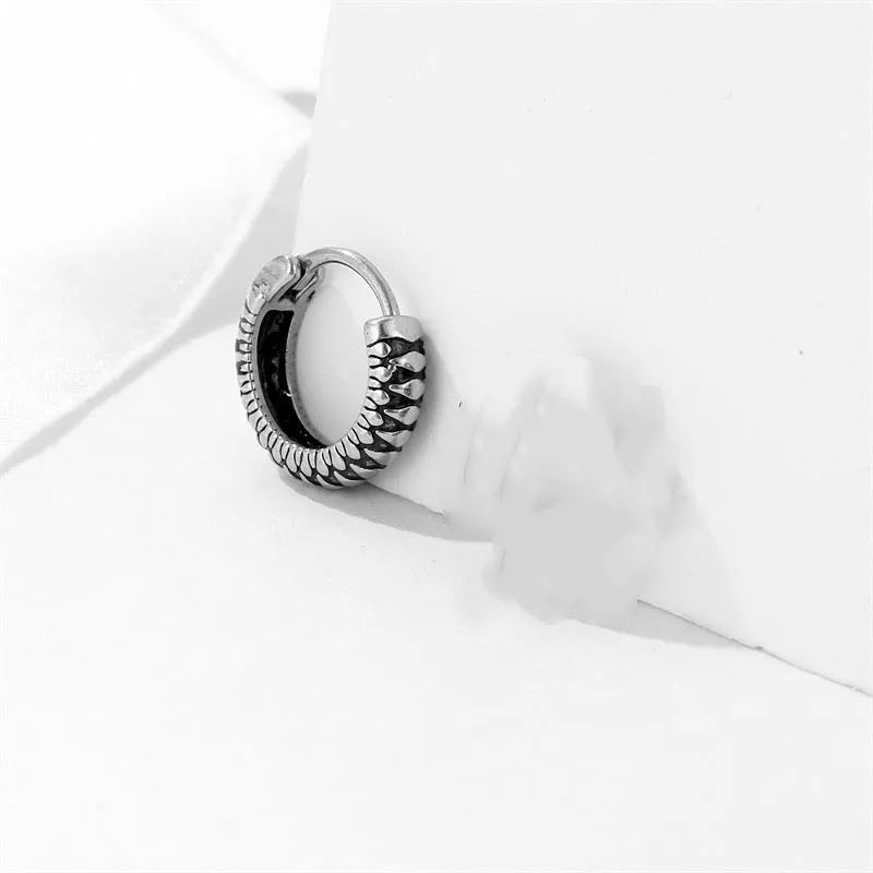 Silver geometric retro twist stripe drop earrings with round elements and sports style design