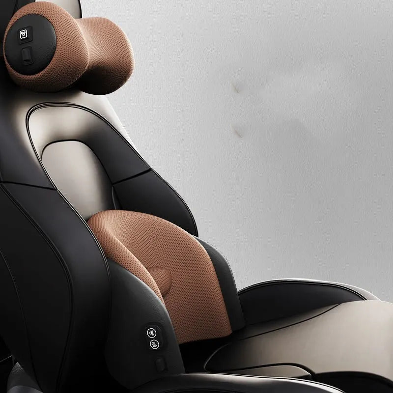 Car massage cushion with memory cotton construction and electric massage function for neck and waist support