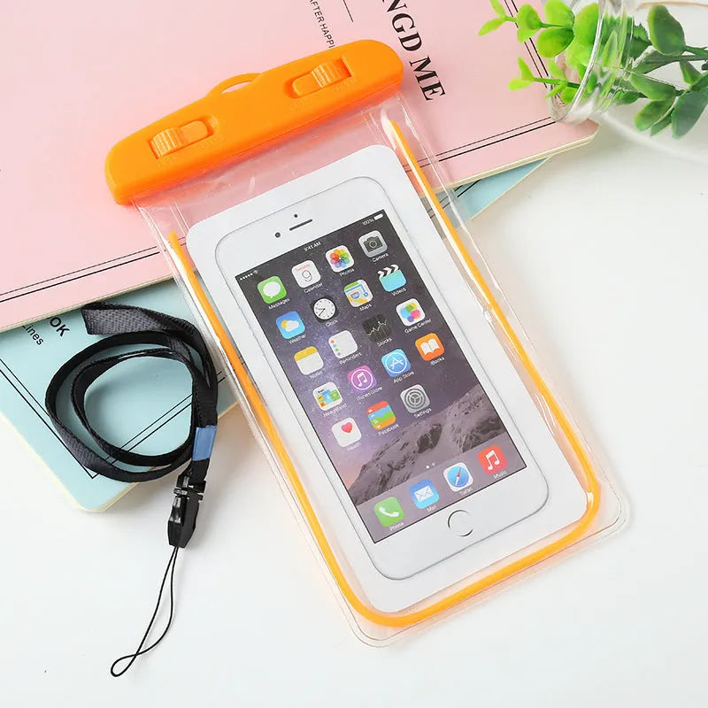 Luminous mobile phone waterproof bag in PVC and ABS with dimensions 19x10.5cm showing front view