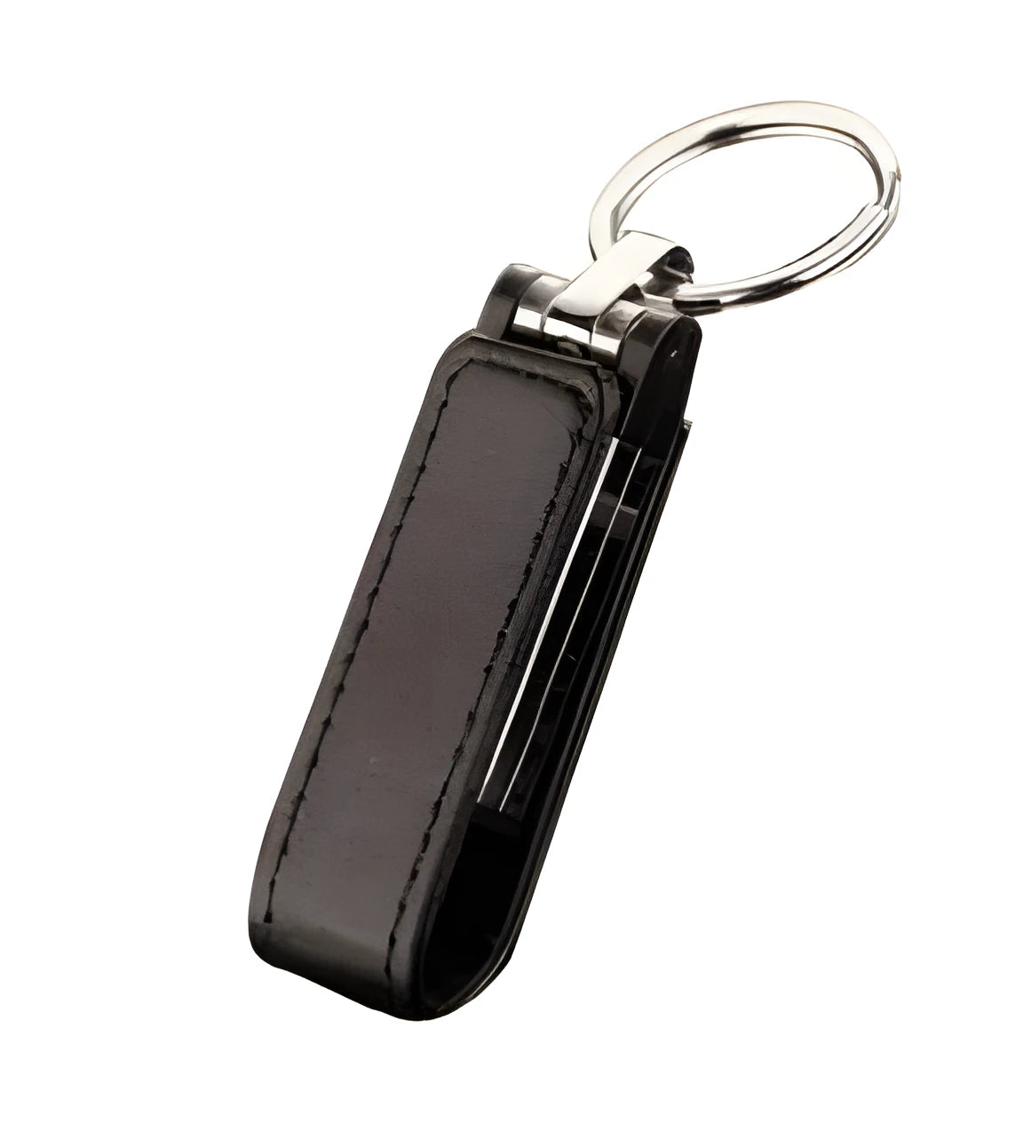 Leather USB flash drive with keychain ring, USB 2.0 interface, available in black, blue, brown, red, white, 16GB or 32GB