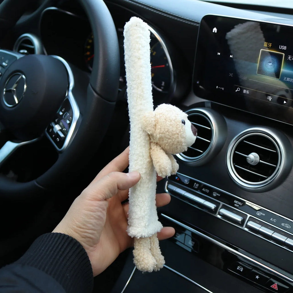 Cartoon plush car seatbelt shoulder protector in rabbit and bear designs made from lamb wool