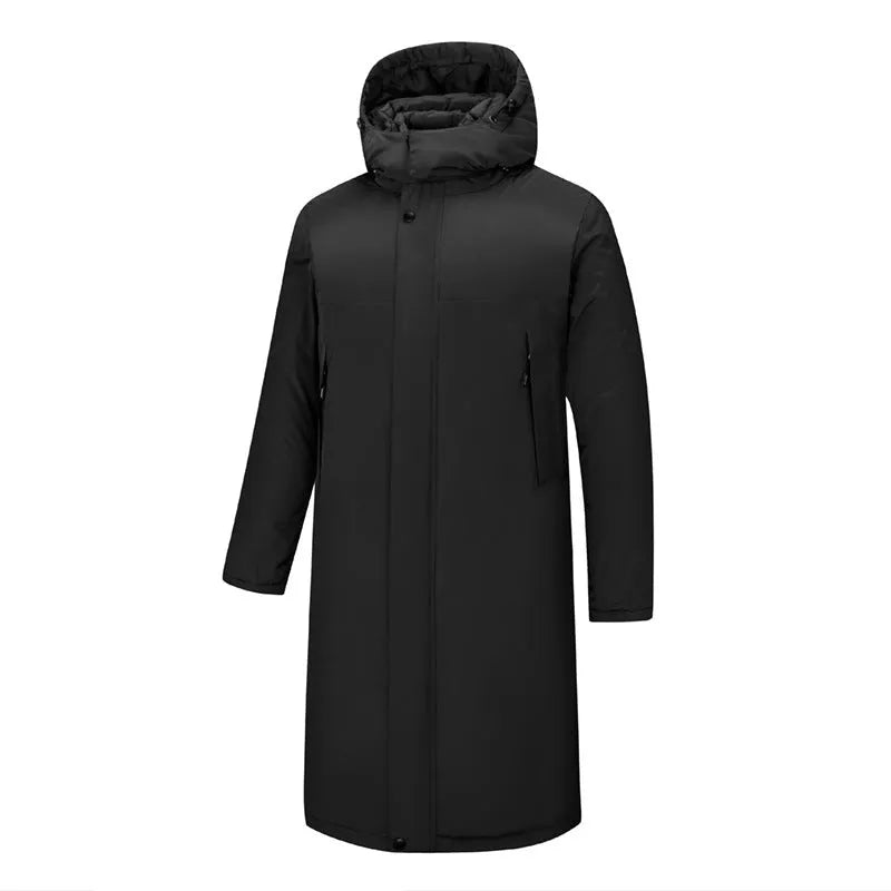 Men's long windproof waterproof cotton shell jacket in black, polyester fibre, sizes S to 5XL