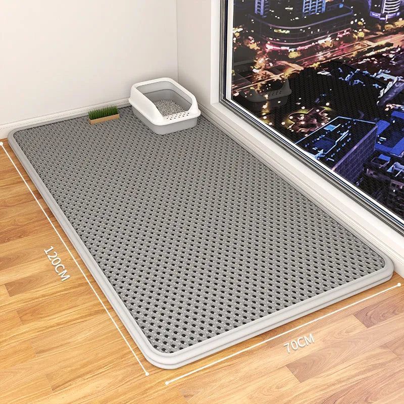 Double layer waterproof cat litter mat in beige colour with non-slip backing