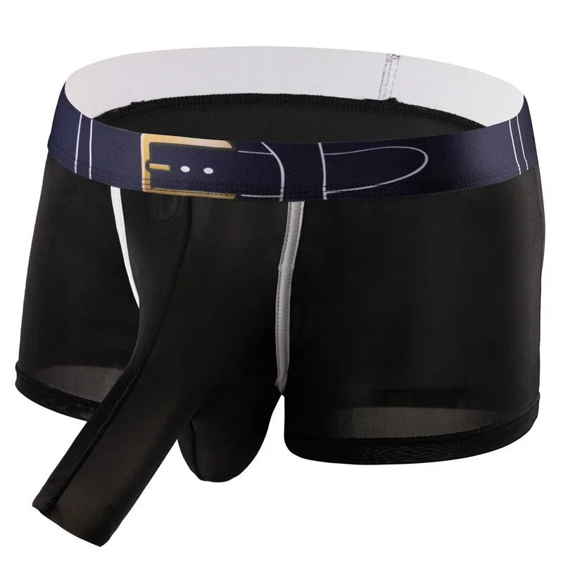 Men's solid colour ice silk boxer shorts showing mid-waist design in multiple colour options
