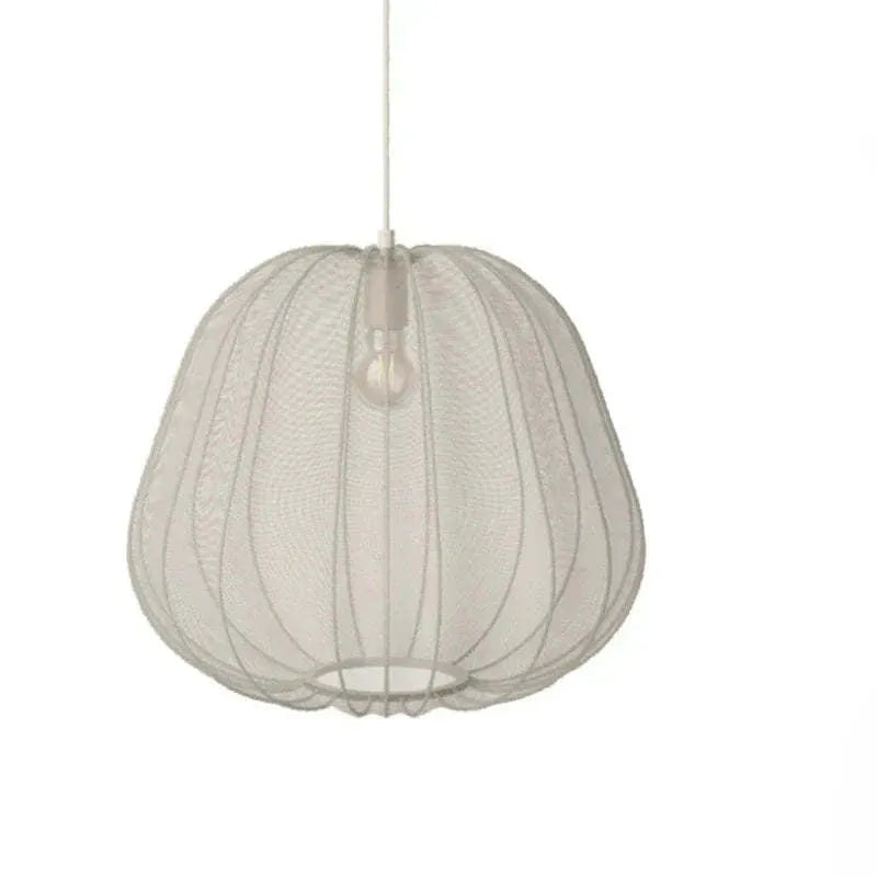 Japanese-style net pumpkin shape ceiling light with iron branch design in grey blue or white finish.