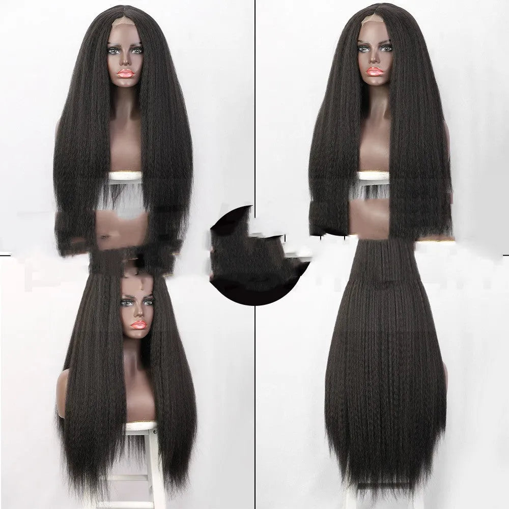 Women's little lace front straight wig 30inch long high temperature silk European American style