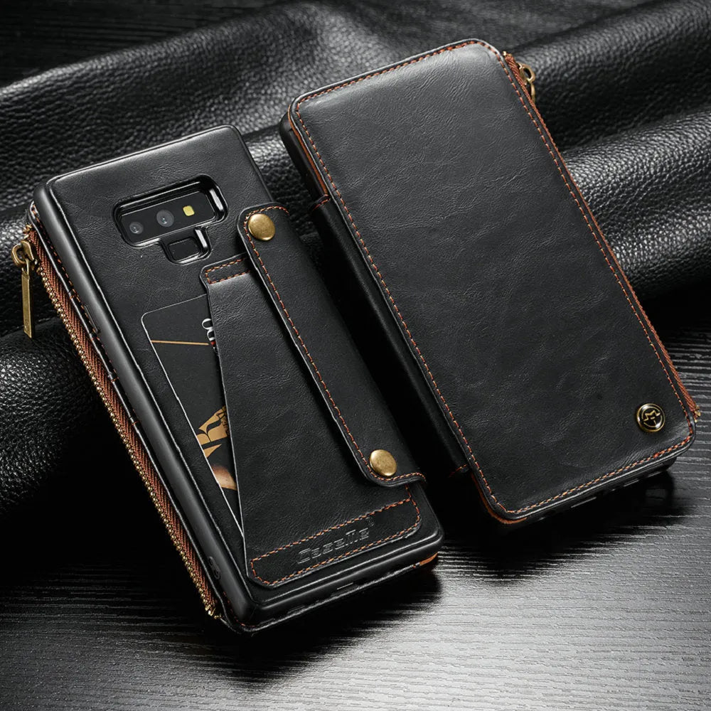 SAMSUNG Galaxy Note9 flip phone case in PU leather with black, brown, and red colour options