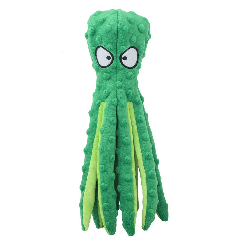 Blue octopus dog toy with squeaker and crinkle sounds for interactive play