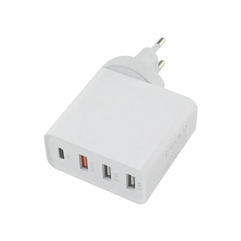 48W four-port USB-C mobile phone charger with worldwide plug options