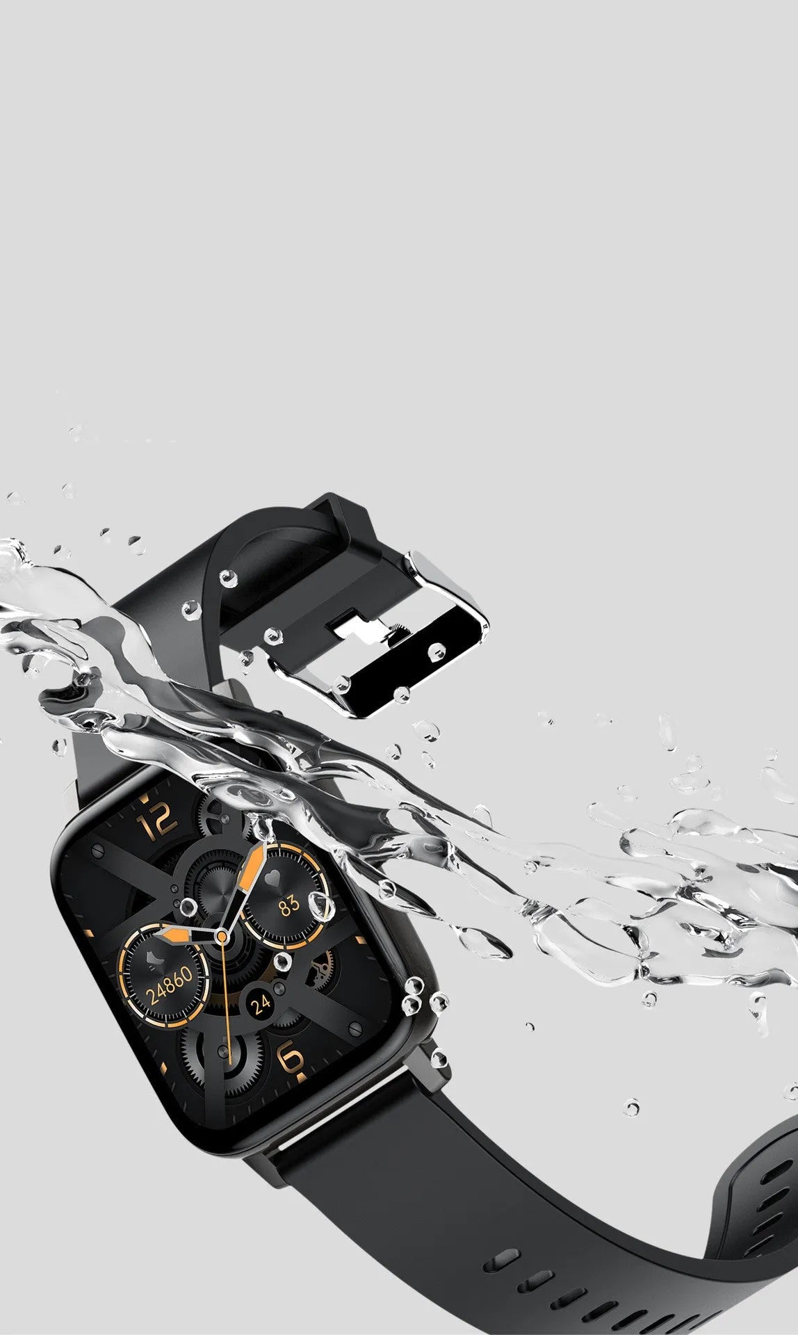 H80 smart watch with black silicone strap showing ECG and blood oxygen readings on its round screen.