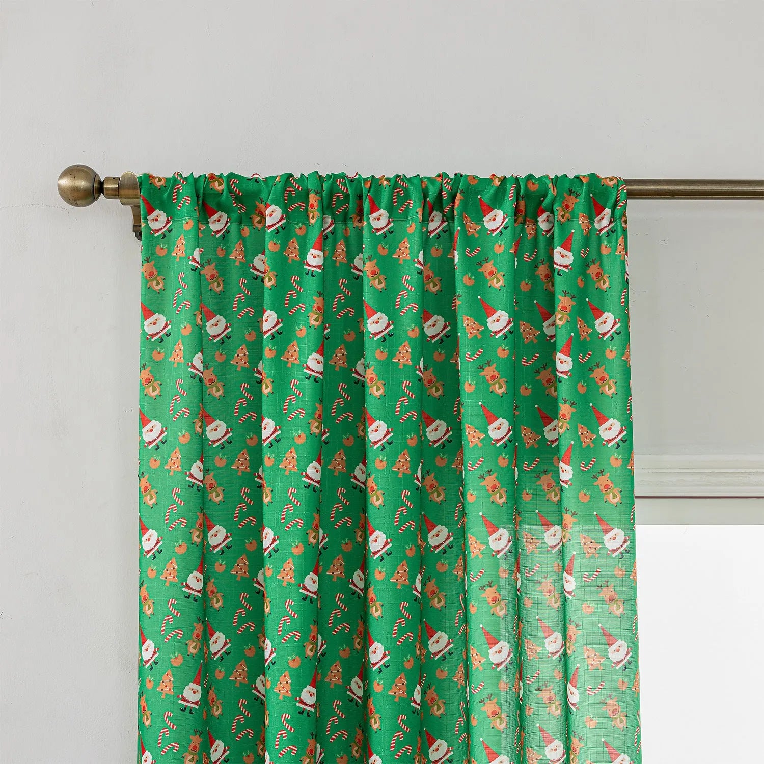 Green and red snowman angel print Christmas curtain with windproof semi-sun shade function