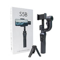 Black three-axis handheld gimbal stabilizer for mobile phones with tripod and cases