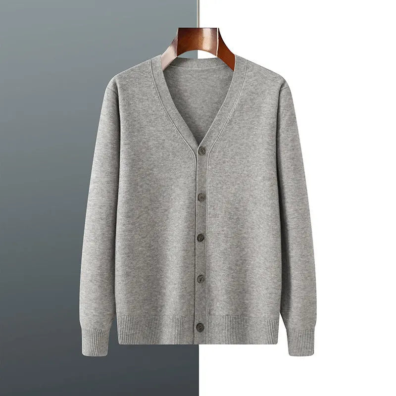 Men's Andy velvet loose cardigan coat in V-neck design with long sleeves showing colour options